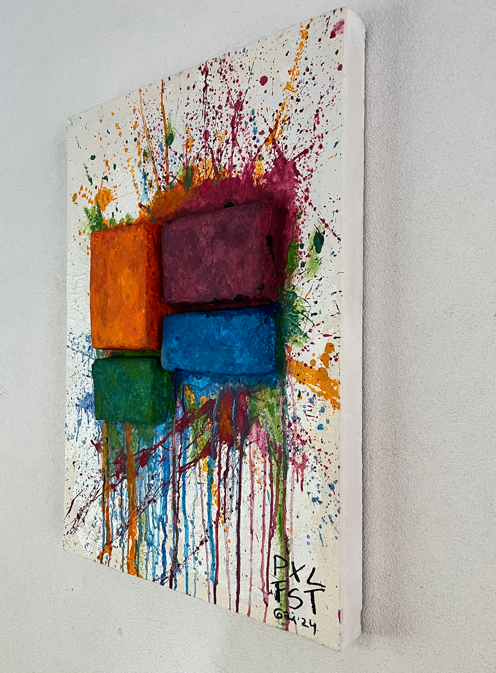Side view showing the depth of the Pixel Party artwork